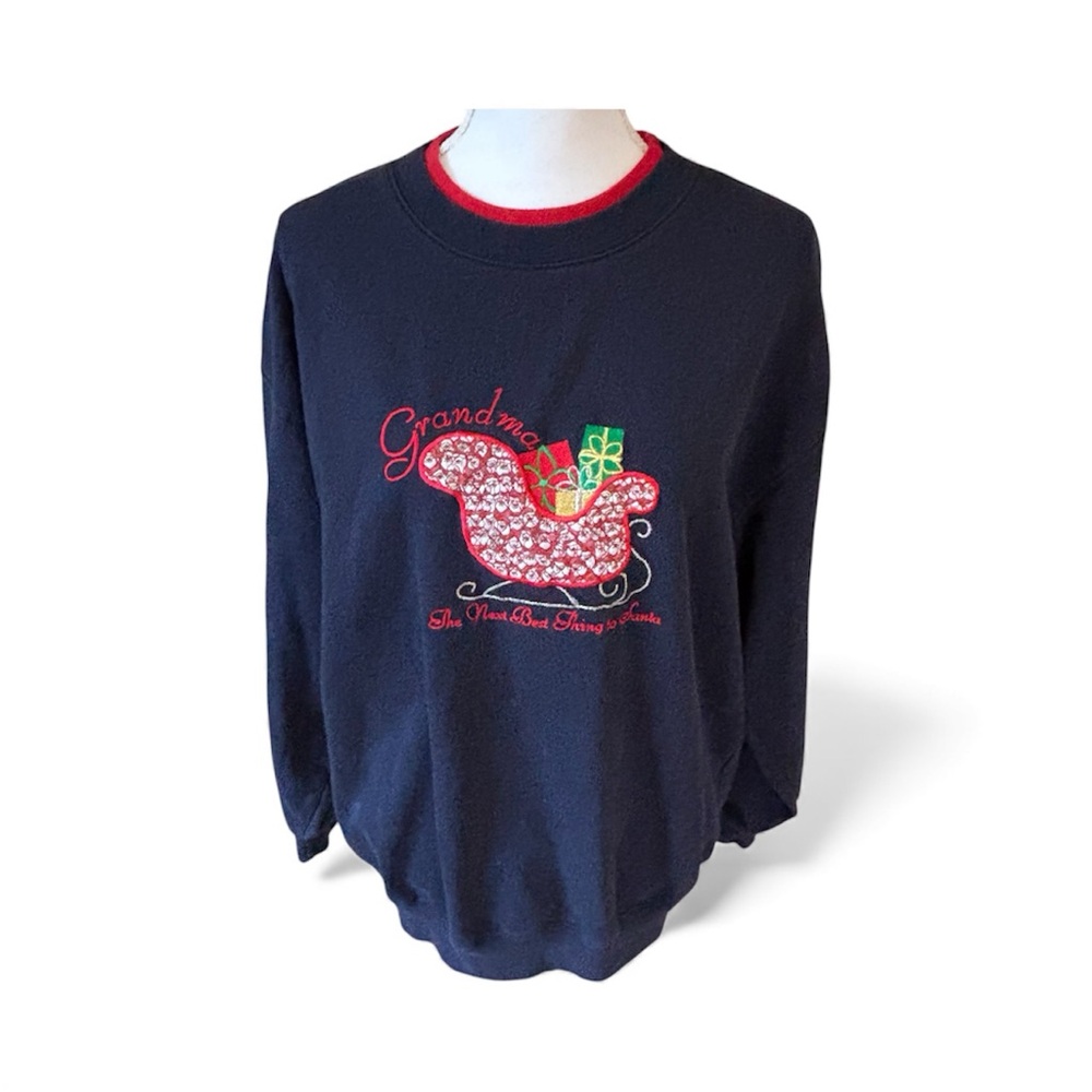 Vintage Blue Christmas Grandma Next Best Thing To Santa Sweatshirt Retro Size 1X
